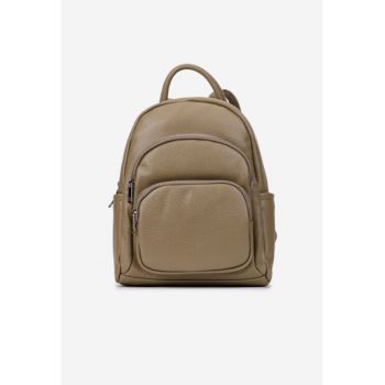 Rucsac dama din piele texturata taupe