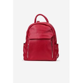 Rucsac dama rosu din piele texturata cu buzunare