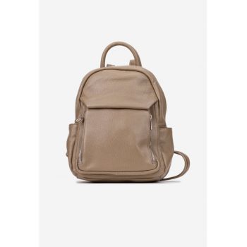 Rucsac dama taupe din piele texturata cu buzunare