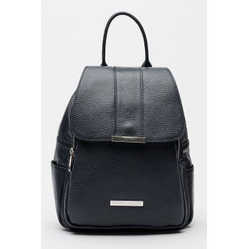 Rucsac din piele cu buzunare laterale - Negru