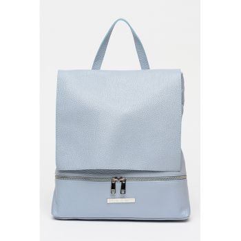 Rucsac din piele cu clapa - Albastru prafuit