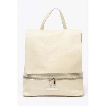 Rucsac din piele cu clapa - Bej deschis