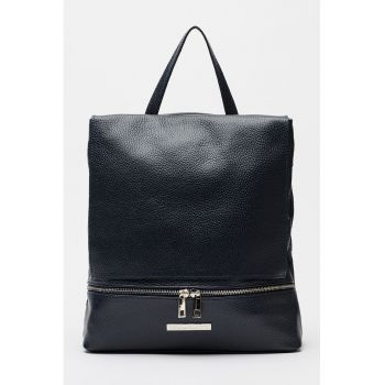 Rucsac din piele cu clapa - Negru