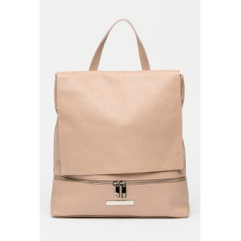 Rucsac din piele cu clapa - Roz prafuit