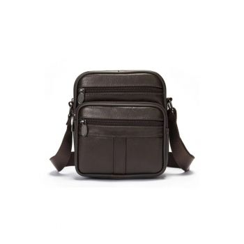 Geanta barbati piele naturala -  compartimente multiple - de umar - Neagra