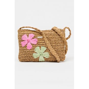 Geanta crossbody cu aplicatii florale Hayze - Maro camel