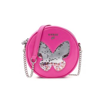 Geanta crossbody cu logo si paiete - Fucsia