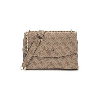Geanta crossbody cu monograma si clapa - Maro camel