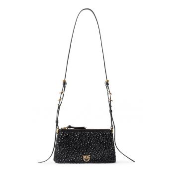 Geanta crossbody cu strasuri si fermoar - Negru