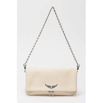 Geanta crossbody de piele cu clapa Rock - Crem