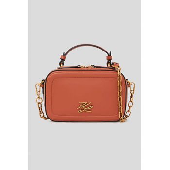 Geanta crossbody de piele cu logo - Portocaliu stins