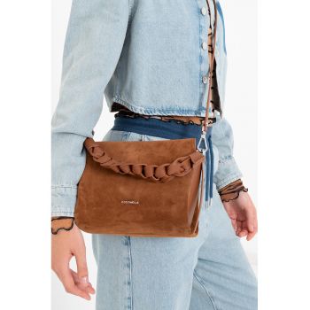 Geanta crossbody de piele intoarsa Boheme - Maro cognac