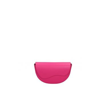 Geanta crossbody din piele cu clapa si bareta detasabila - Fucsia