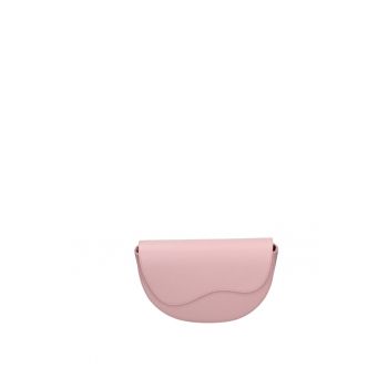 Geanta crossbody din piele cu clapa si bareta detasabila - Roz