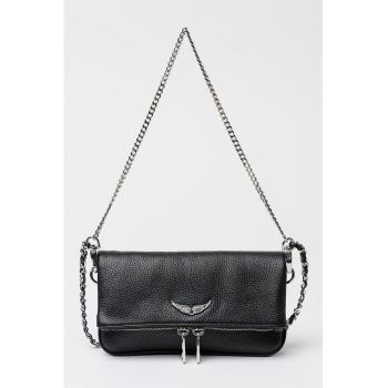 Geanta crossbody din piele Rock Nano - Negru stins