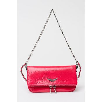 Geanta crossbody din piele Rock Nano - Roz zmeuriu