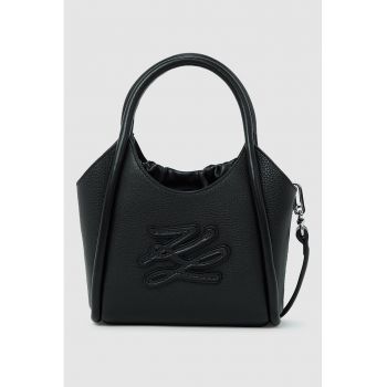 Geanta de piele cu maner si logo - Negru