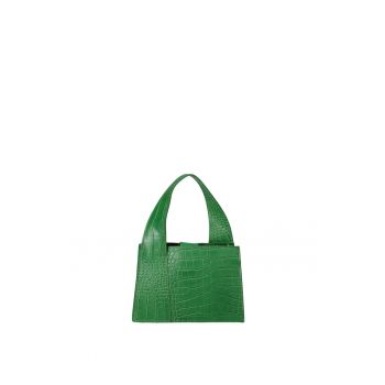 Geanta de piele cu maner si model reptila - Verde