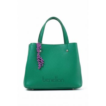 Geanta de piele ecologica cu maner si accesoriu logo - Verde irlandez