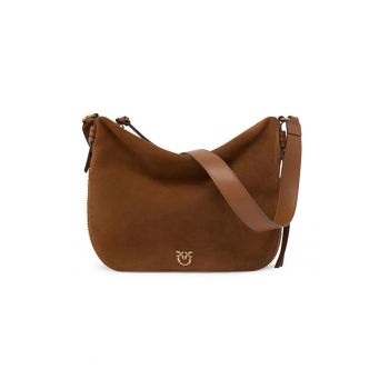 Geanta hobo de piele intoarsa cu bareta de piele - Caramel