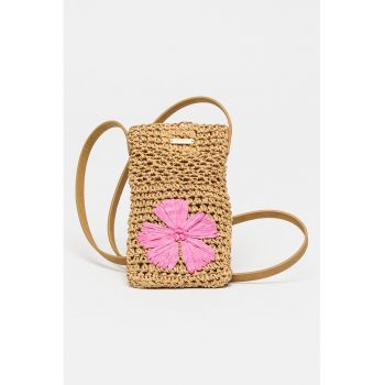 Geanta pentru telefon cu detaliu floral Hayze - Maro camel/Roz