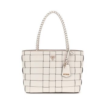Geanta shopper din piele ecologica cu accesoriu logo - Alb murdar