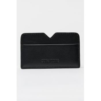 Portcart de piele cu logo discret - Negru