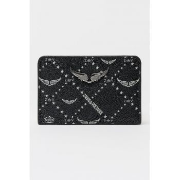 Portcart de piele cu model logo - Negru