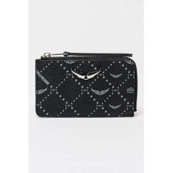 Portcart de piele cu model - Negru