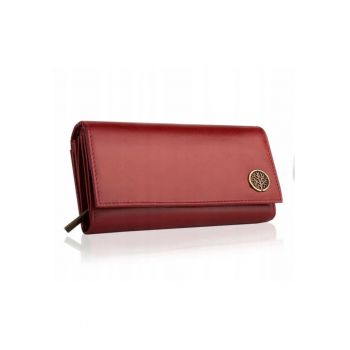 Portofel dama - Betlewski - Piele naturala - RFID - 17.7 x 9 cm - Rosu