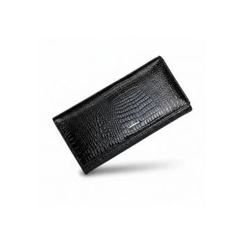 Portofel dama piele naturala lacuita - Negru - 18 -5 X 3 -5 X 9 -5 cm