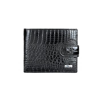 Portofel dama piele naturala lacuita - Negru lucios - 12 x 10 x 2.5 cm