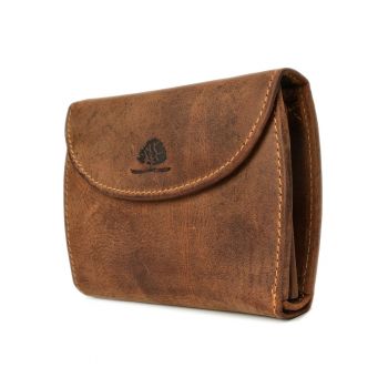 Portofel dama piele naturala maro antichizat 13 x 9 cm - Vintage -