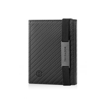 Portofel piele naturala cu cu oglinda si protectie anti scanare carduri RFID - design compact trifold - Marseille - Carbon Fiber Negru