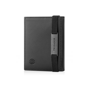 Portofel piele naturala cu cu oglinda si protectie anti scanare carduri RFID - design compact trifold - Marseille - Negru