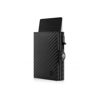 Portofel piele naturala cu Pop-Up si protectie anti scanare carduri RFID - design compact trifold - Palermo - negru carbon fiber