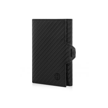 Portofel piele naturala cu protectie anti scanare carduri RFID - design compact trifold - Toscana - negru carbon fiber