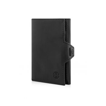 Portofel piele naturala cu protectie anti scanare carduri RFID - design compact trifold - Toscana - Negru