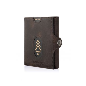 Portofel piele naturala cu protectie anti scanare carduri RFID - design compact trifold - Valencia - Maro