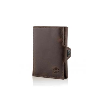 Portofel piele naturala cu protectie anti scanare carduri RFID - design compact trifold - Verona - Maro cafeniu