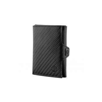 Portofel piele naturala cu protectie anti scanare carduri RFID - design compact trifold - Verona - negru carbon fiber