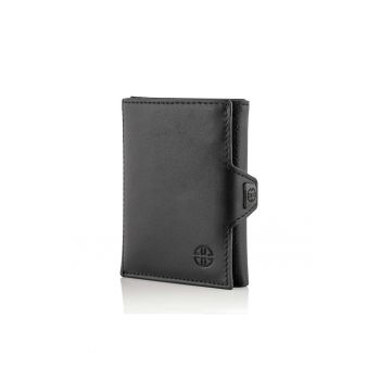 Portofel piele naturala cu protectie anti scanare carduri RFID - design compact trifold - Verona - Negru