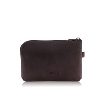 Portofel pouch din piele naturala mini cu fermoar Milano - Maro inchis - 10 -9 x 7 -9 x 2