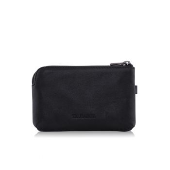 Portofel pouch din piele naturala mini cu fermoar Milano - Negru - 10 -9 x 7 -9 x 2