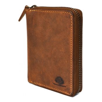 Portofel unisex piele naturala maro antichizat 10 x 13 cm - Vintage -