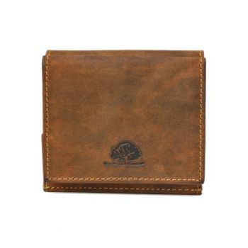 Portofel unisex piele naturala maro antichizat 10 x 9 cm - Wiener Schachtel Vintage -