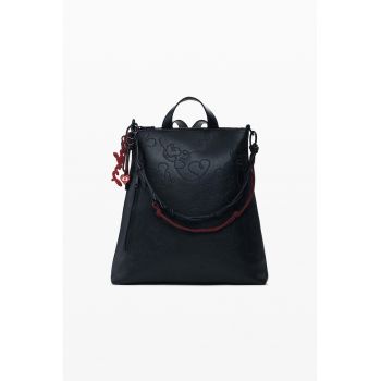 Rucsac de piele ecologica cu model - Rosu inchis/Negru antracit