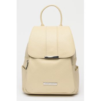 Rucsac din piele cu buzunare laterale - Bej deschis