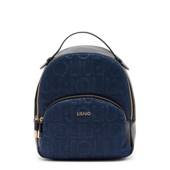 Rucsac din piele ecologica cu garnituri din denim - Bleumarin