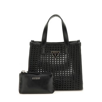 Set de geanta de umar si etui detasabil cu aspect tesut Brigitta - Negru